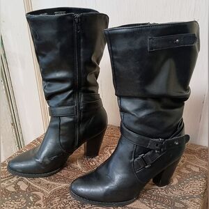 Apt. 9 Bianca Mid-Calf Heel Boots Women's Size 8MED - Black/Silver